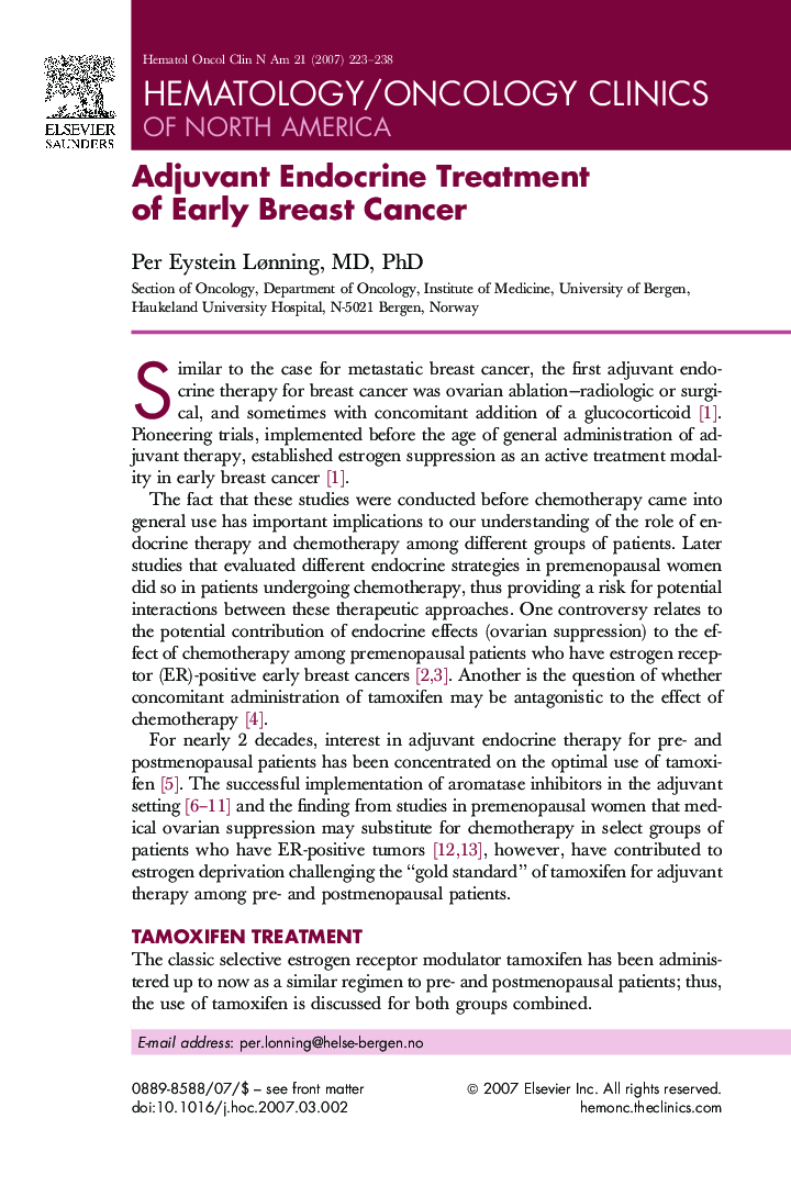 Adjuvant Endocrine Treatment of Early Breast Cancer