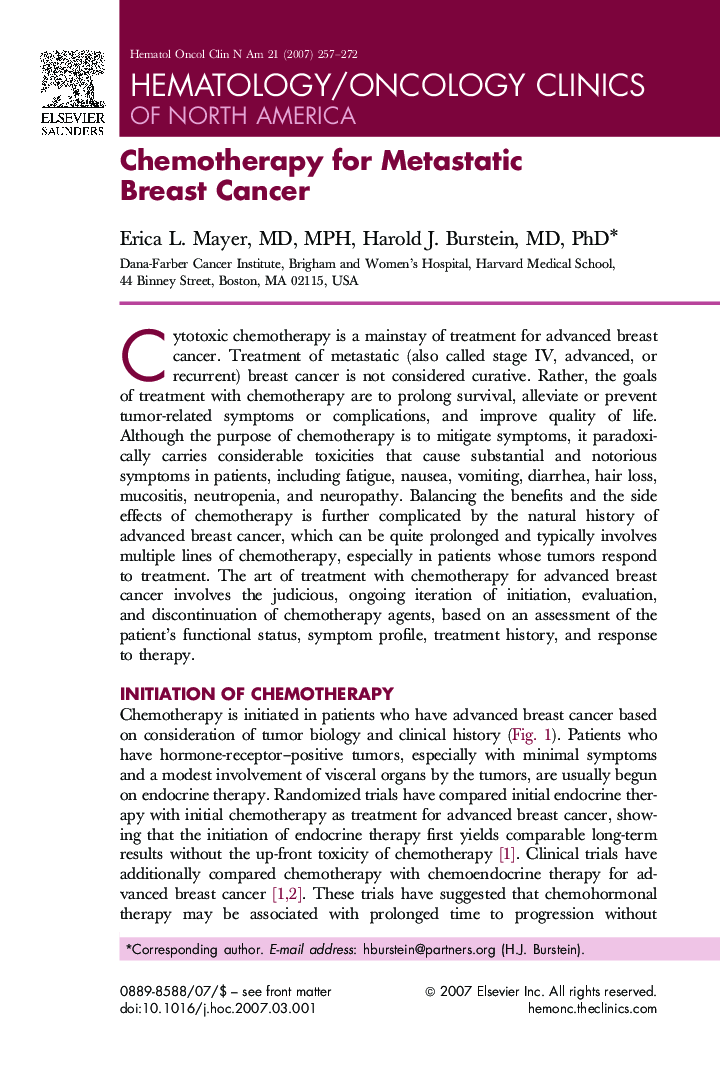 Chemotherapy for Metastatic Breast Cancer