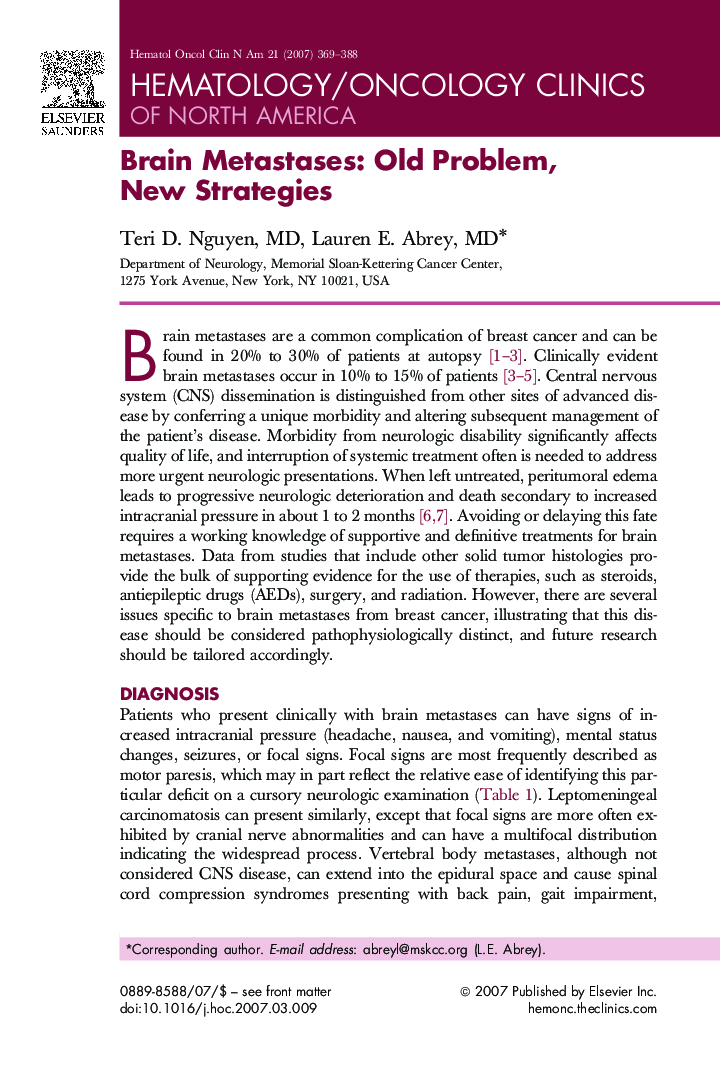 Brain Metastases: Old Problem, New Strategies