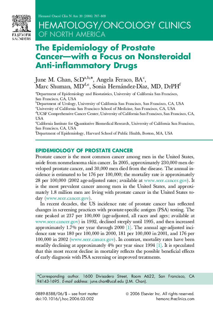 The Epidemiology of Prostate Cancer-with a Focus on Nonsteroidal Anti-inflammatory Drugs