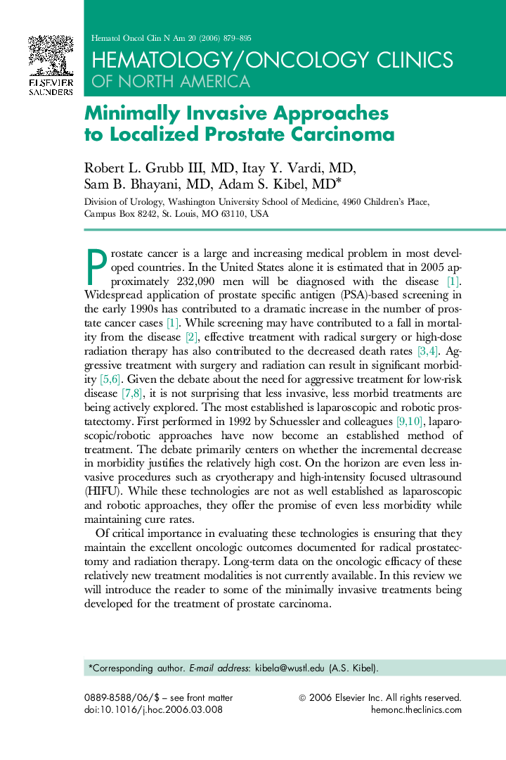 Minimally Invasive Approaches to Localized Prostate Carcinoma