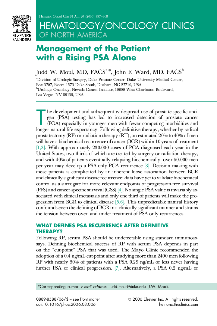 Management of the Patient with a Rising PSA Alone