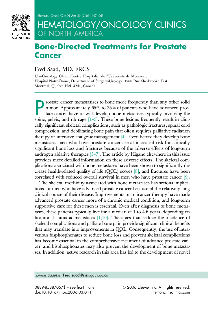 Bone-Directed Treatments for Prostate Cancer