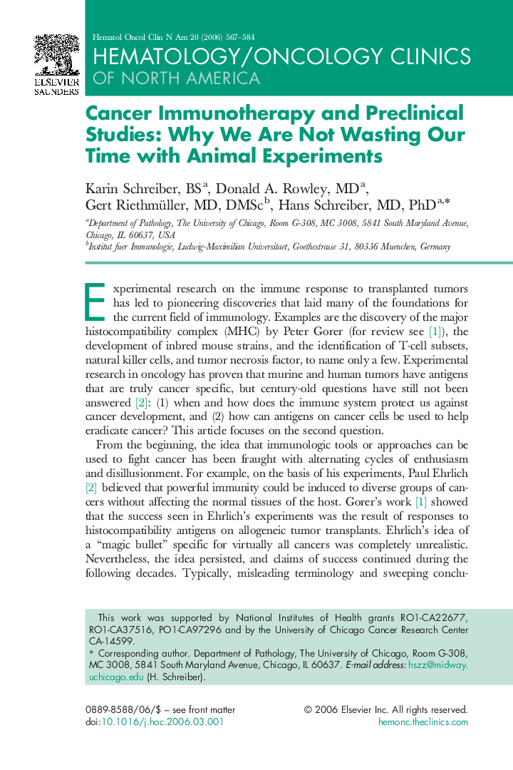 Cancer Immunotherapy and Preclinical Studies: Why We Are Not Wasting Our Time with Animal Experiments