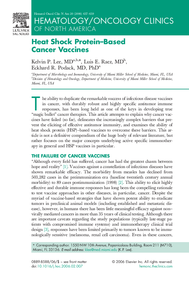 Heat Shock Protein-Based Cancer Vaccines