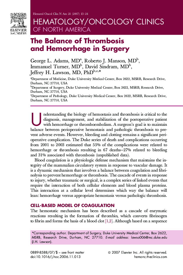 The Balance of Thrombosis and Hemorrhage in Surgery