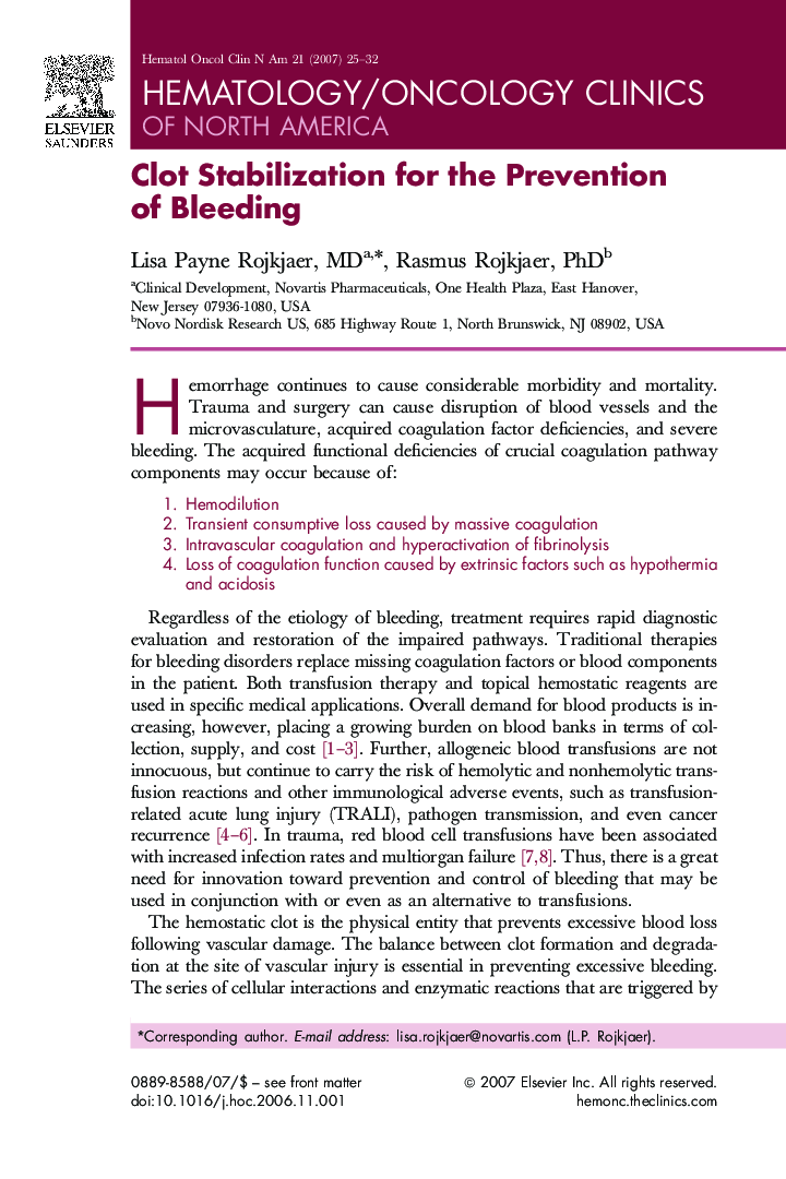 Clot Stabilization for the Prevention of Bleeding