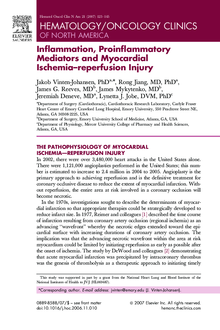Inflammation, Proinflammatory Mediators and Myocardial Ischemia–reperfusion Injury 