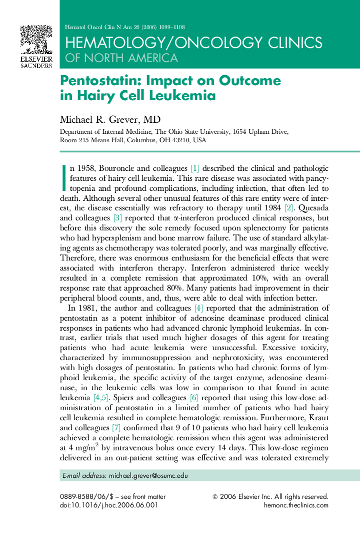 Pentostatin: Impact on Outcome in Hairy Cell Leukemia