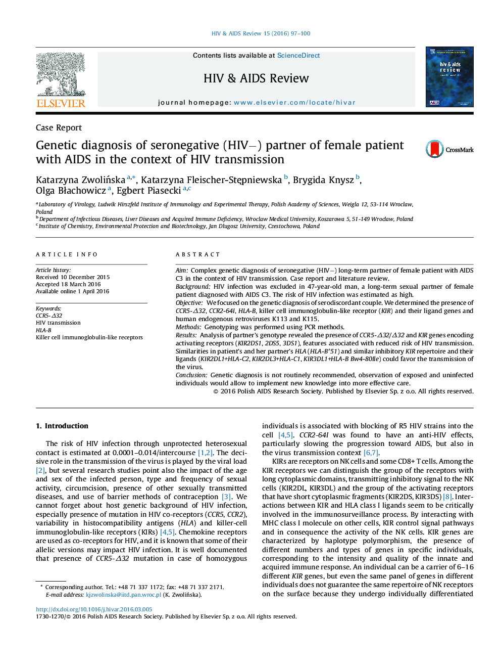 Genetic diagnosis of seronegative (HIV−) partner of female patient with AIDS in the context of HIV transmission