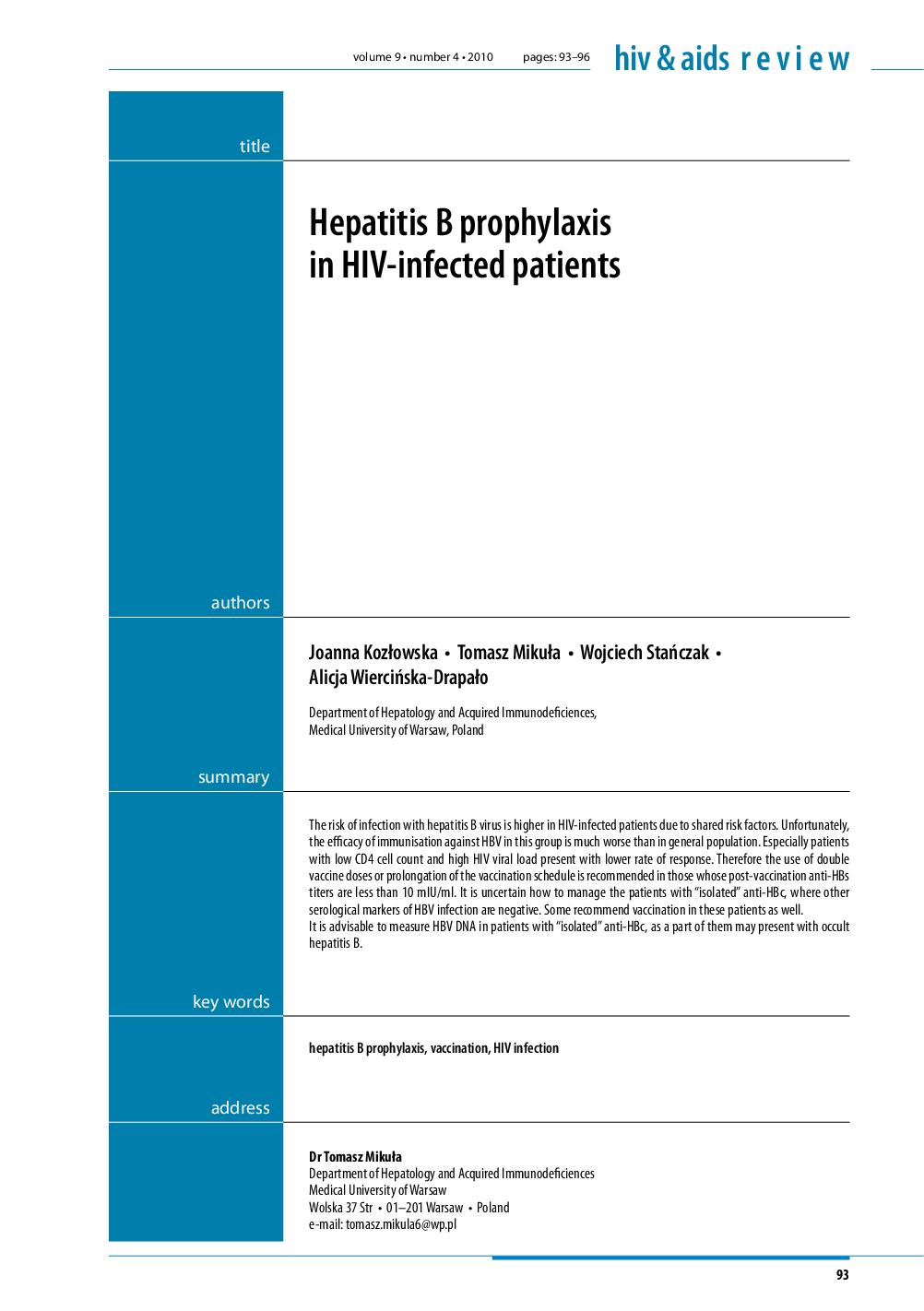 Hepatitis B prophylaxis in HIV-infected patients