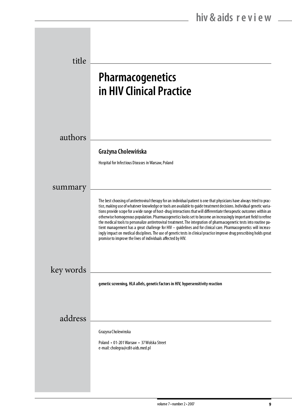 Pharmacogenetics in HIV Clinical Practice