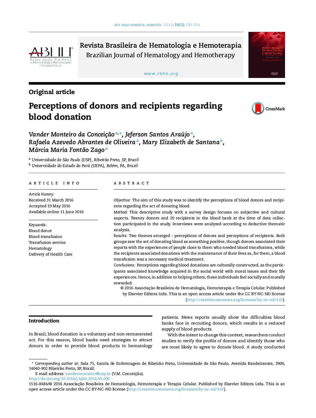 Perceptions of donors and recipients regarding blood donation