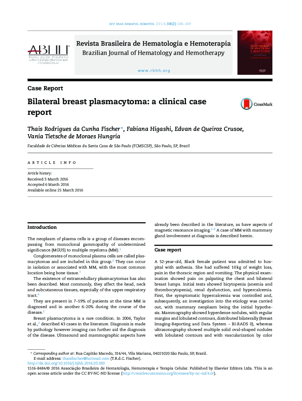 Bilateral breast plasmacytoma: a clinical case report