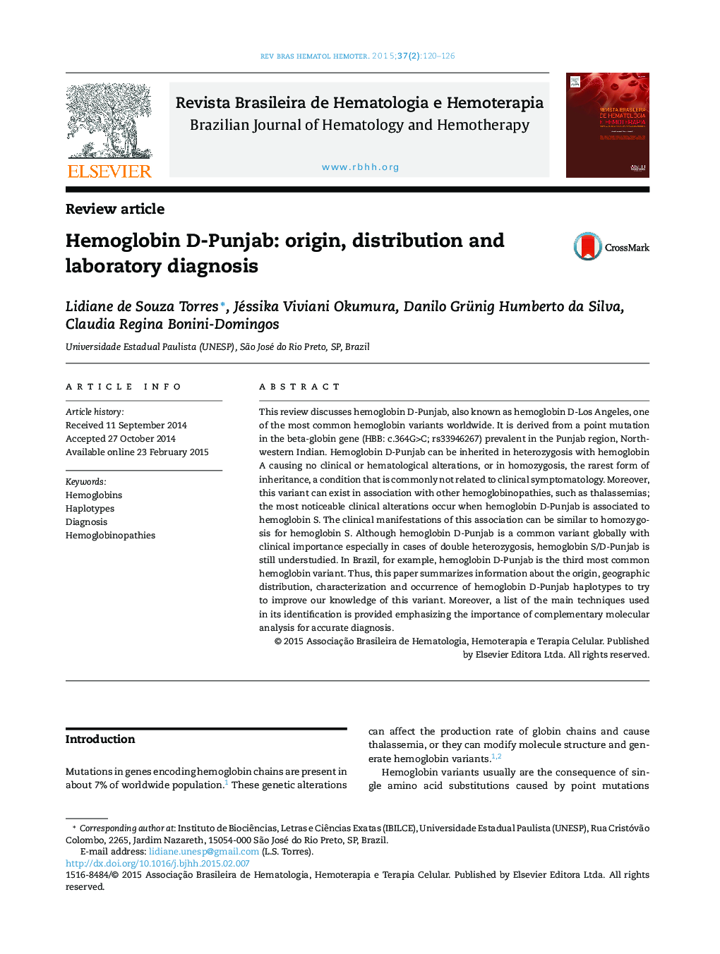 Hemoglobin D-Punjab: origin, distribution and laboratory diagnosis