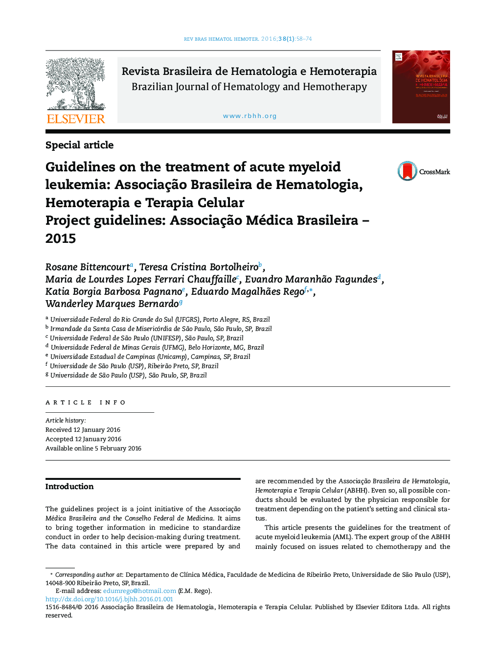 Guidelines on the treatment of acute myeloid leukemia: AssociaçÃ£o Brasileira de Hematologia, Hemoterapia e Terapia Celular