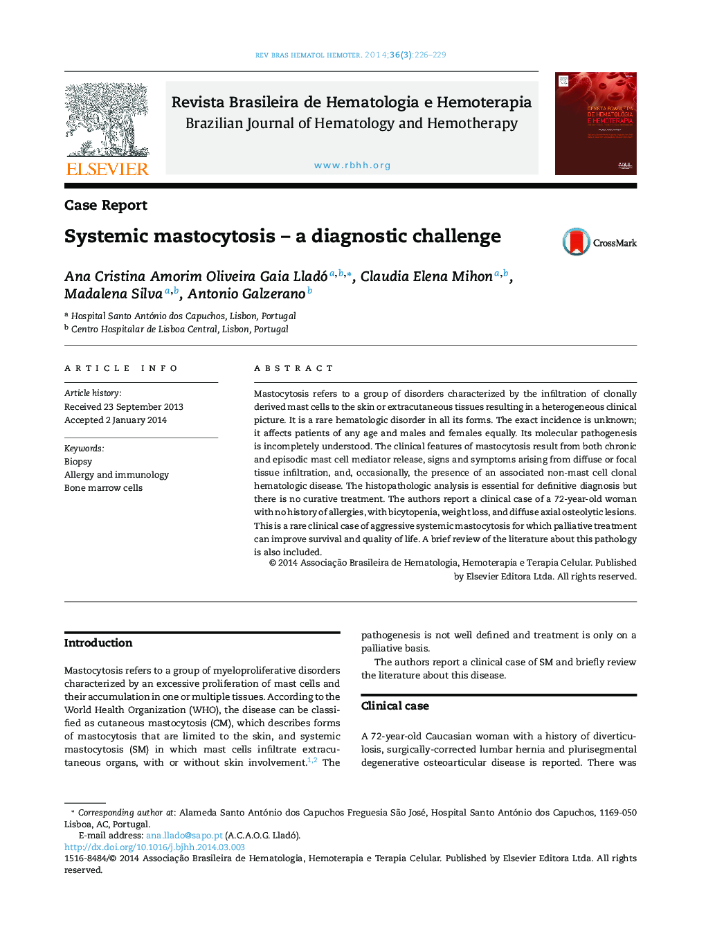 Systemic mastocytosis – a diagnostic challenge