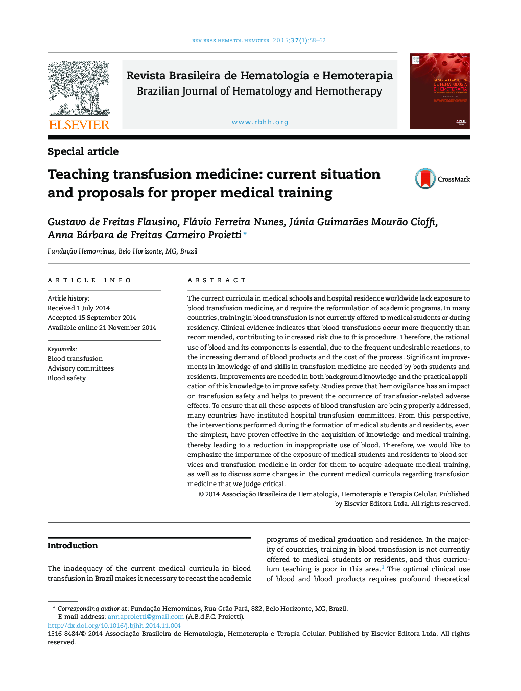 Teaching transfusion medicine: current situation and proposals for proper medical training