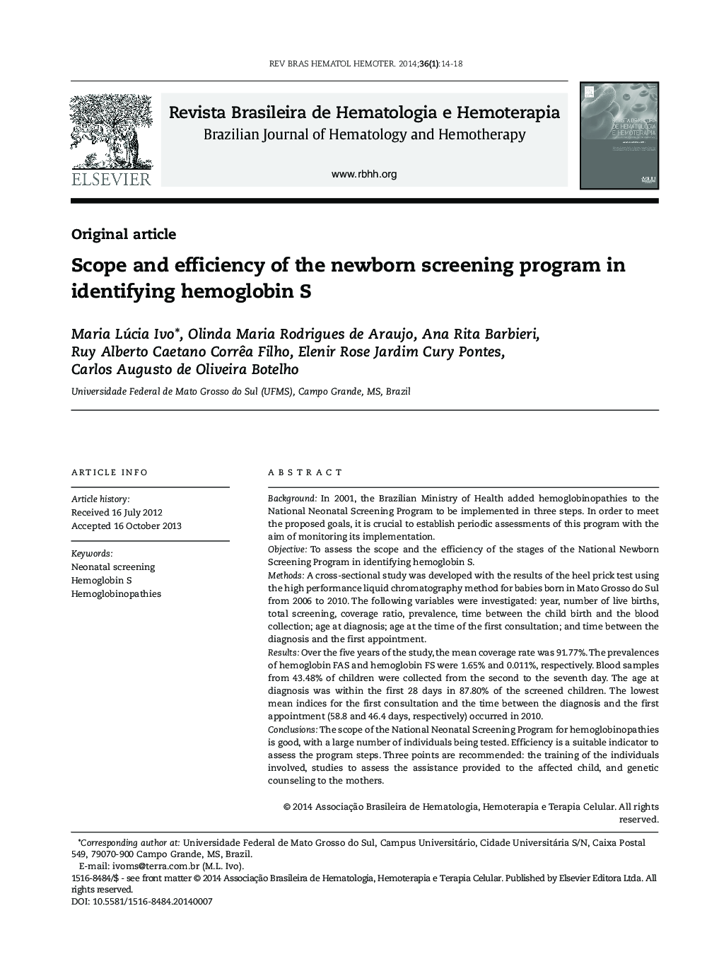 Scope and efficiency of the newborn screening program in identifying hemoglobin S