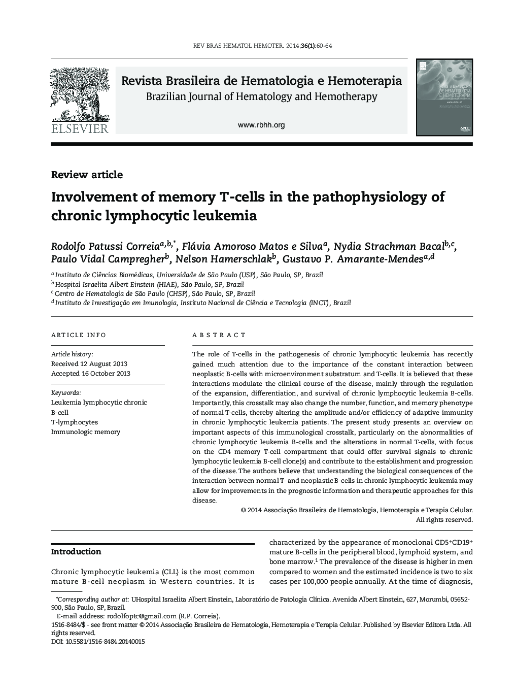 Involvement of memory T-cells in the pathophysiology of chronic lymphocytic leukemia