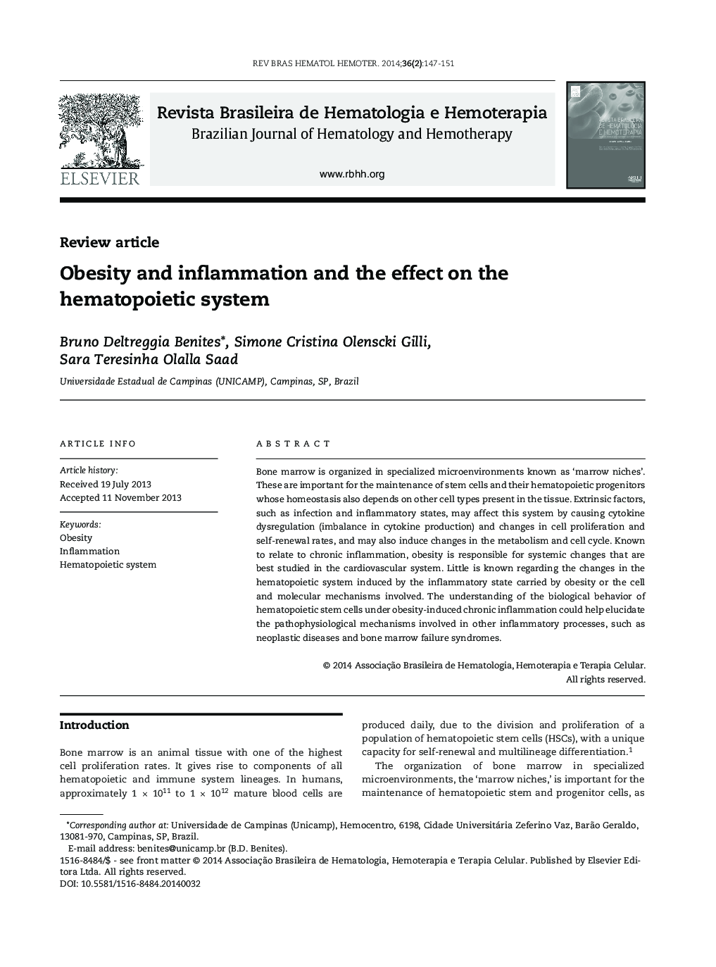 Obesity and inflammation and the effect on the hematopoietic system