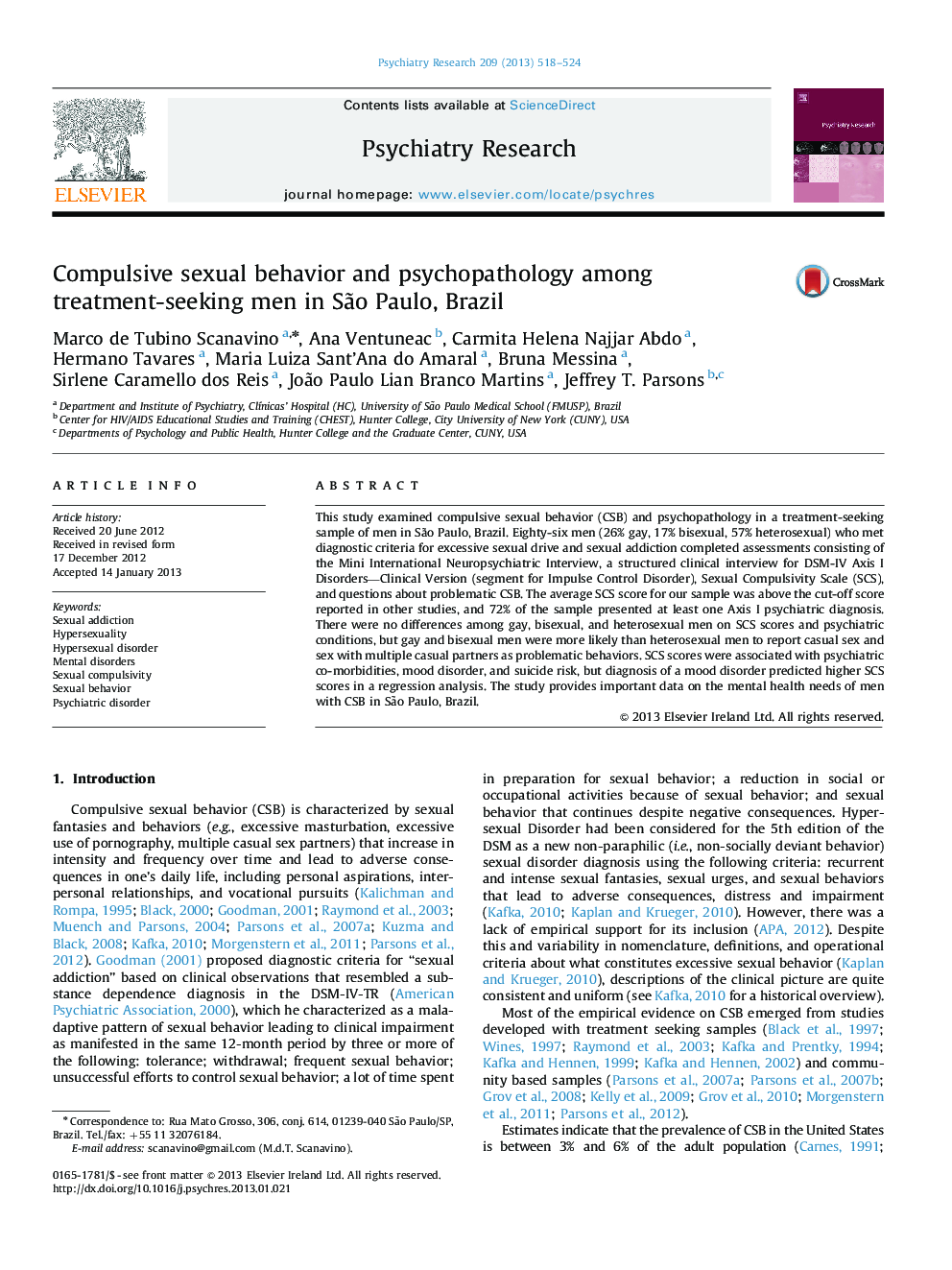 Compulsive sexual behavior and psychopathology among treatment-seeking men in São Paulo, Brazil