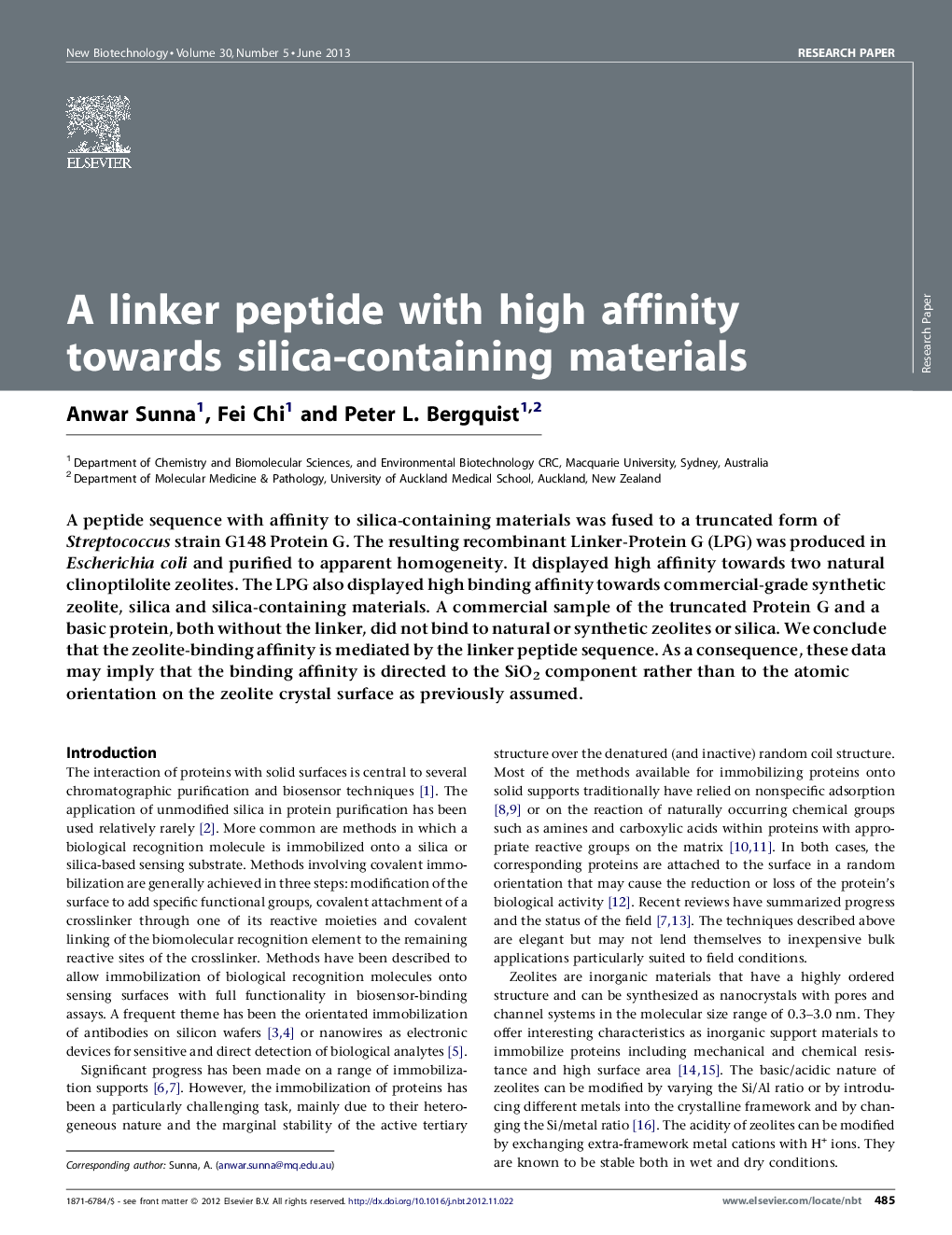 عکس صفحه اول مقاله: A linker peptide with high affinity towards silica-containing materials A linker peptide with high affinity towards silica-containing materials