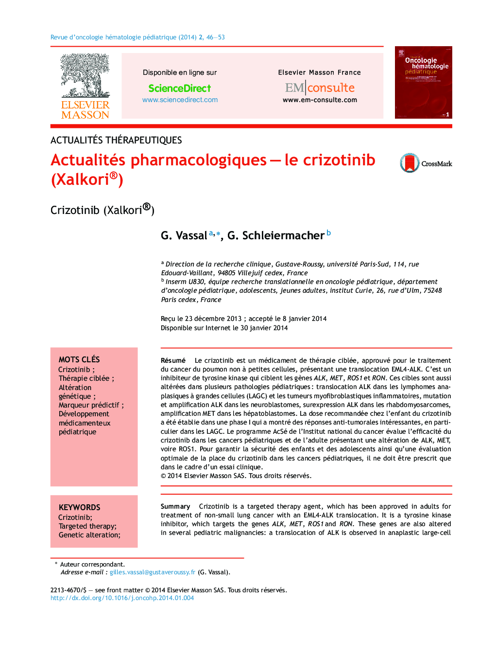 Actualités pharmacologiquesÂ -Â le crizotinib (Xalkori®)