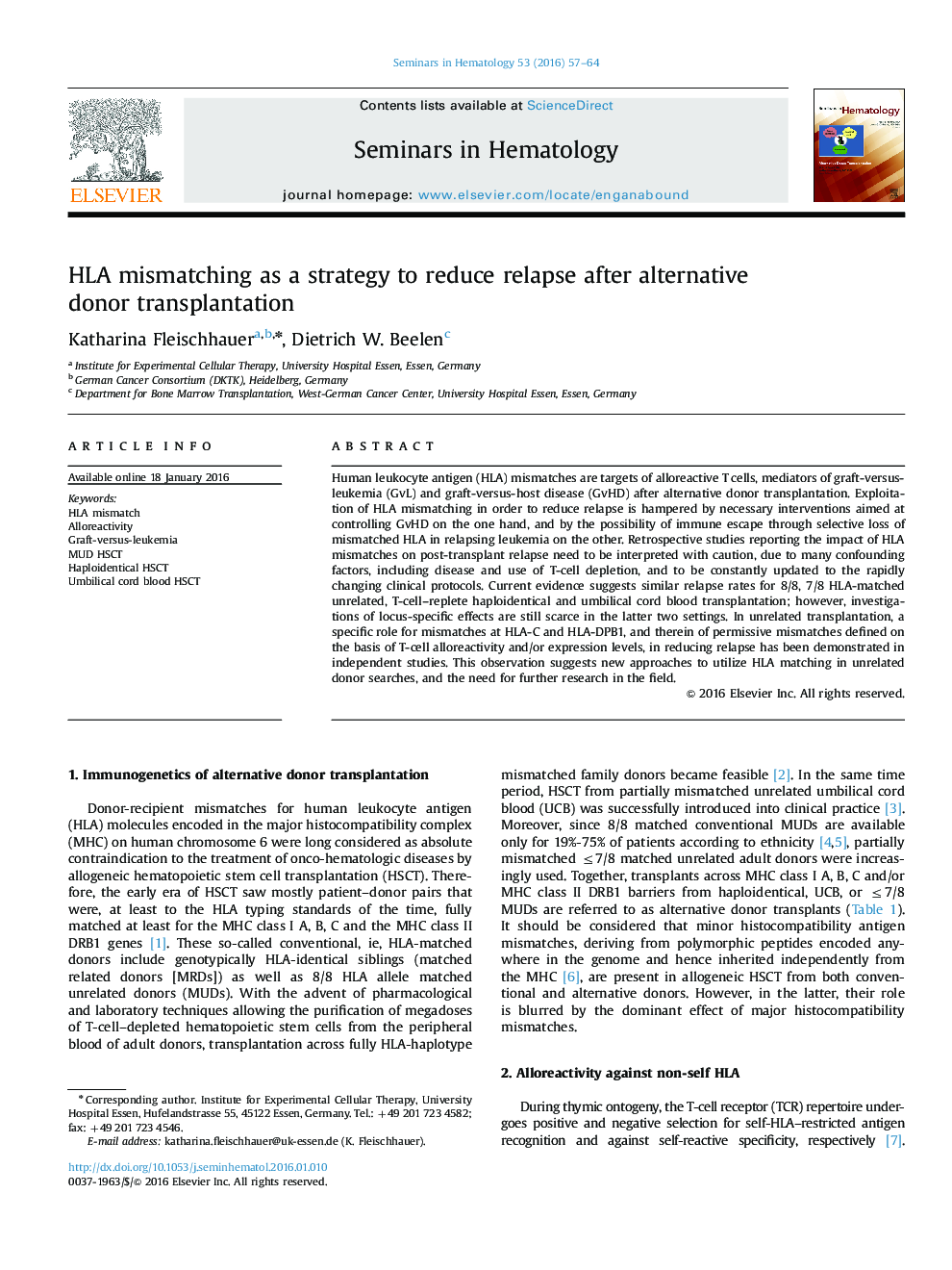 HLA mismatching as a strategy to reduce relapse after alternative donor transplantation