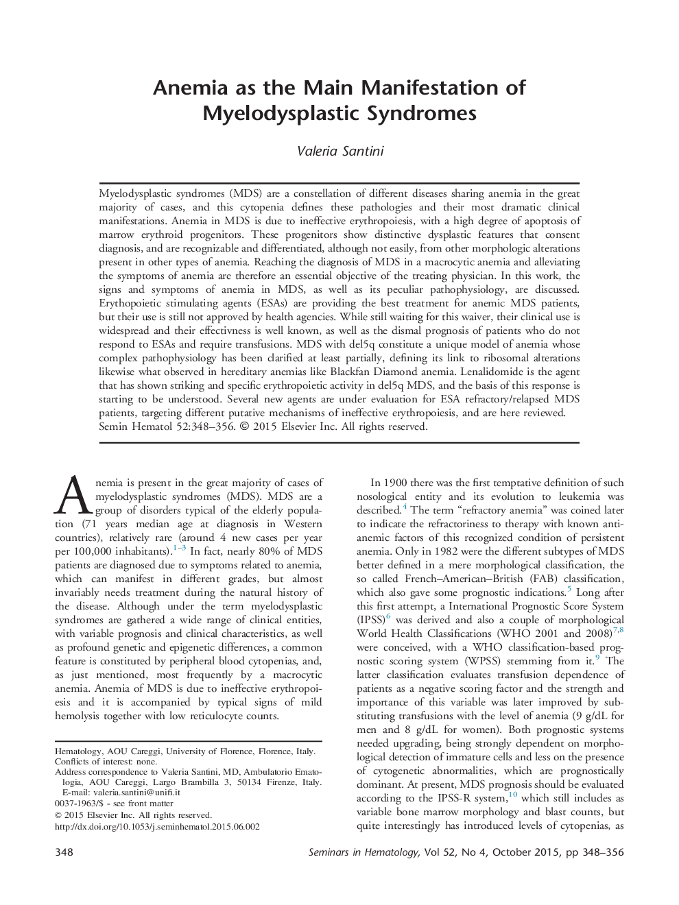 Anemia as the Main Manifestation of Myelodysplastic Syndromes 