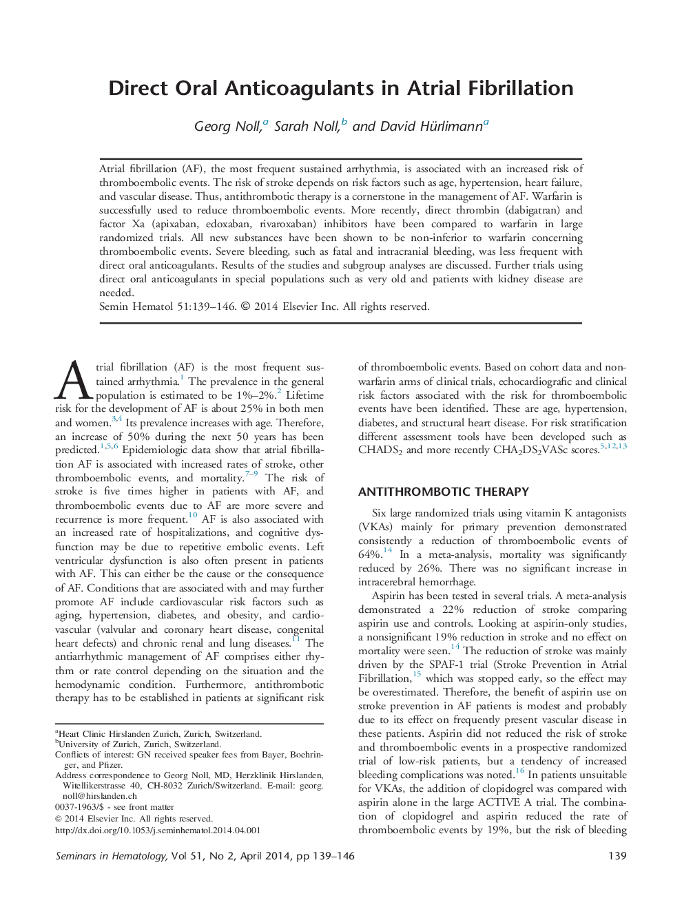 Direct Oral Anticoagulants in Atrial Fibrillation 