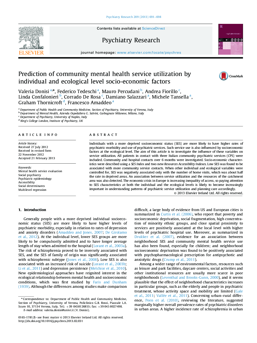 Prediction of community mental health service utilization by individual and ecological level socio-economic factors