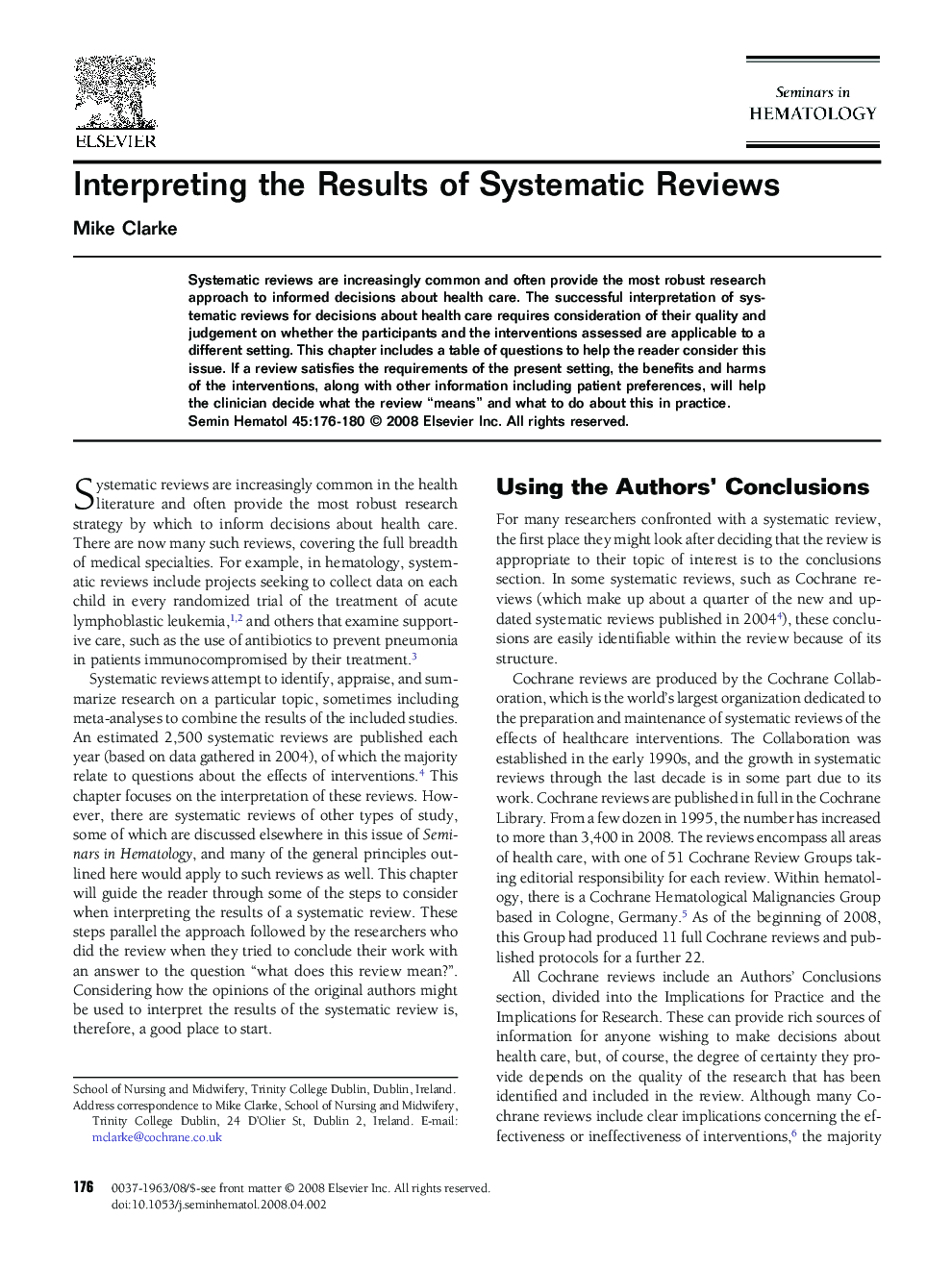 Interpreting the Results of Systematic Reviews