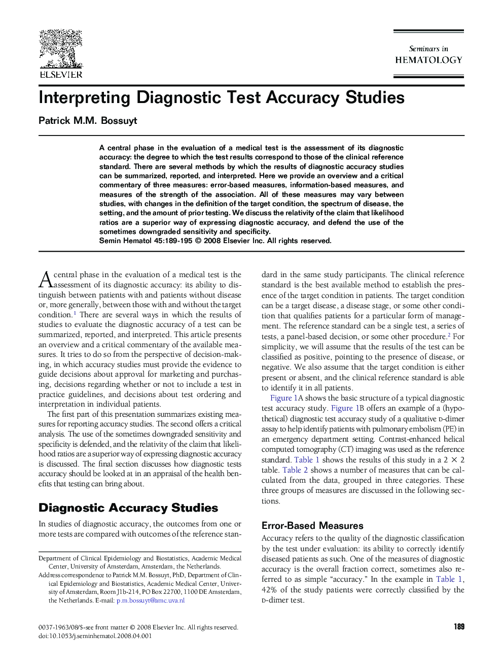Interpreting Diagnostic Test Accuracy Studies