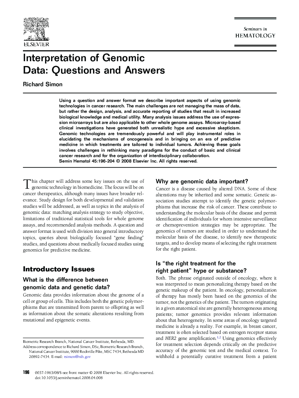 Interpretation of Genomic Data: Questions and Answers