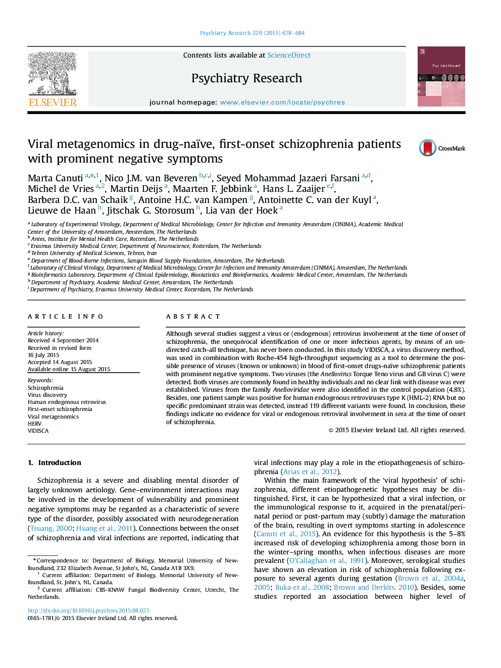 Viral metagenomics in drug-naïve, first-onset schizophrenia patients with prominent negative symptoms