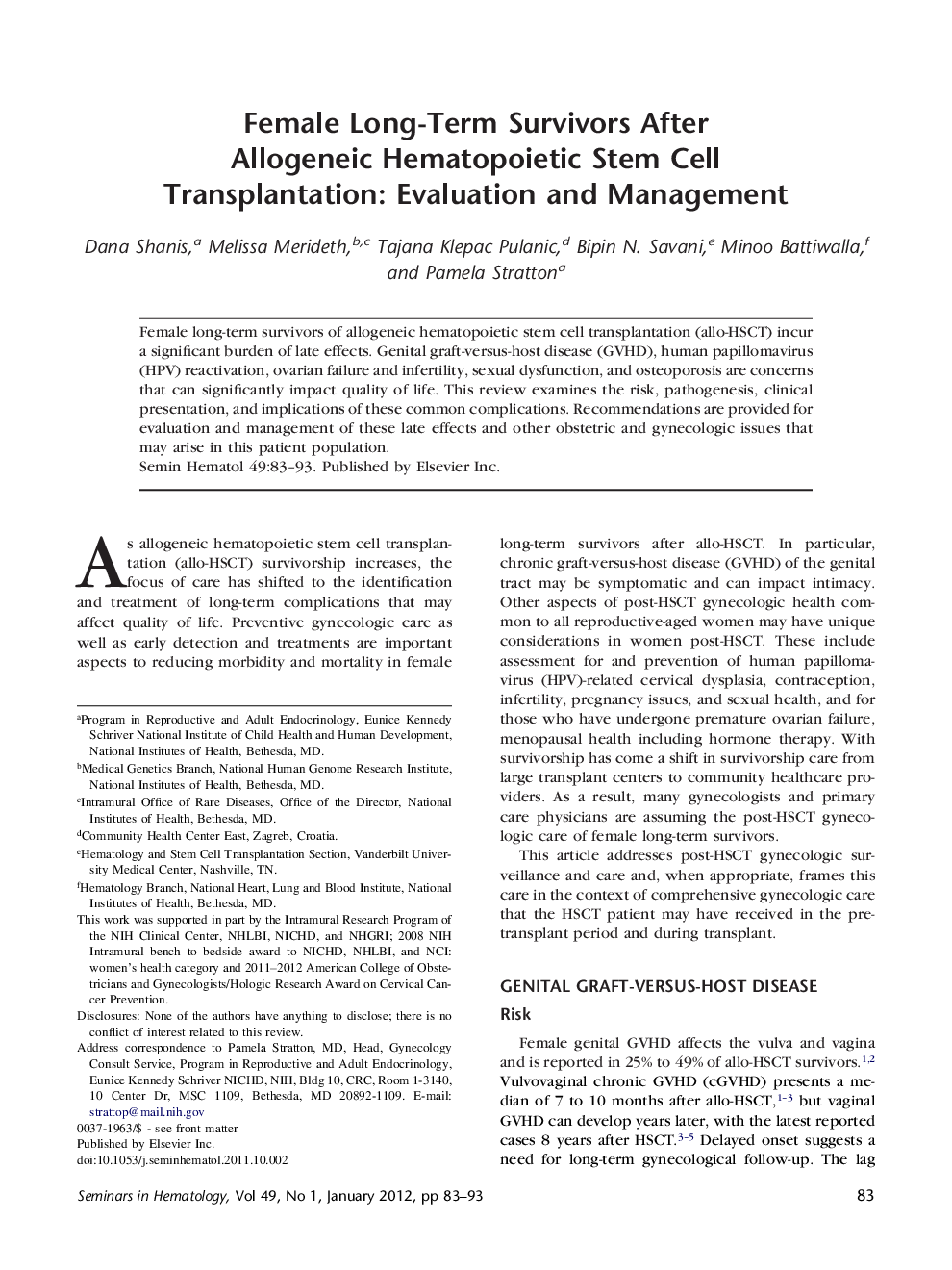 Female Long-Term Survivors After Allogeneic Hematopoietic Stem Cell Transplantation: Evaluation and Management 