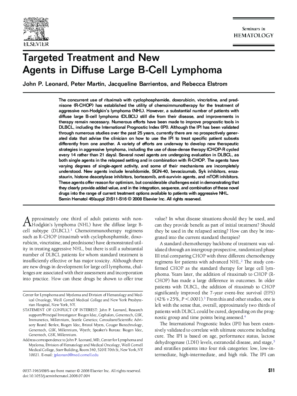 Targeted Treatment and New Agents in Diffuse Large B-Cell Lymphoma 