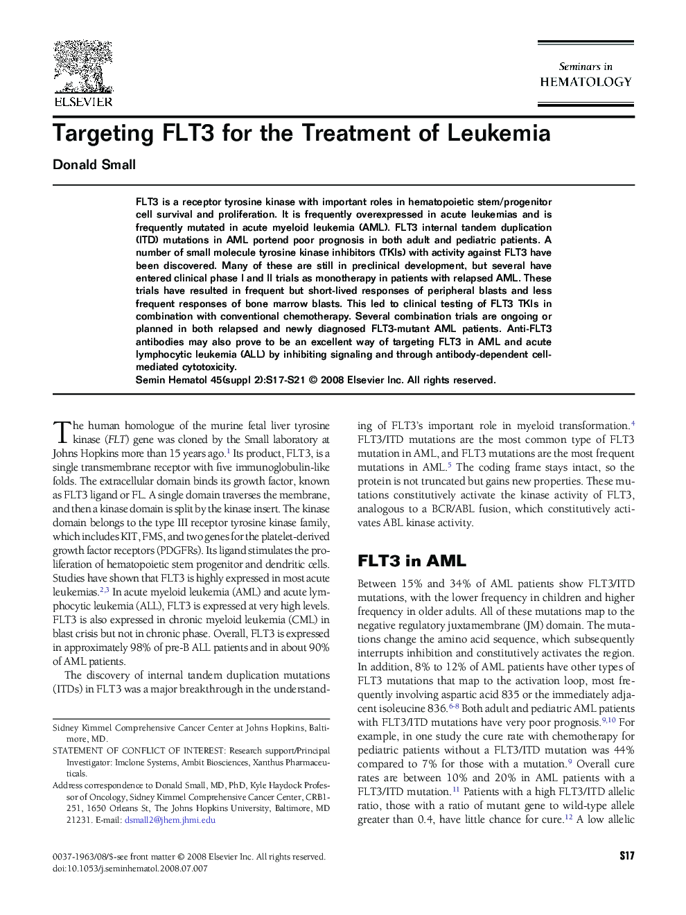 Targeting FLT3 for the Treatment of Leukemia 