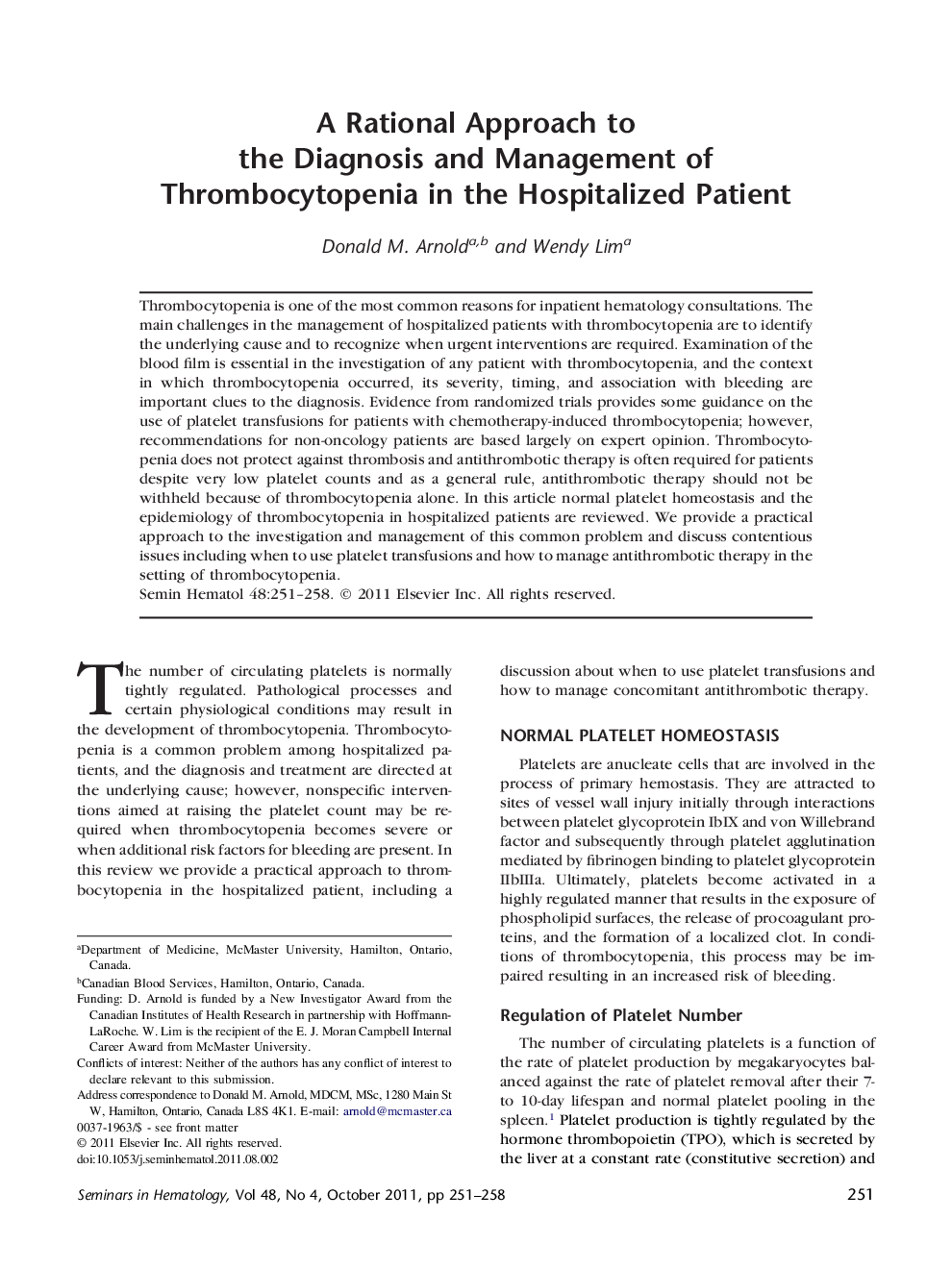 A Rational Approach to the Diagnosis and Management of Thrombocytopenia in the Hospitalized Patient
