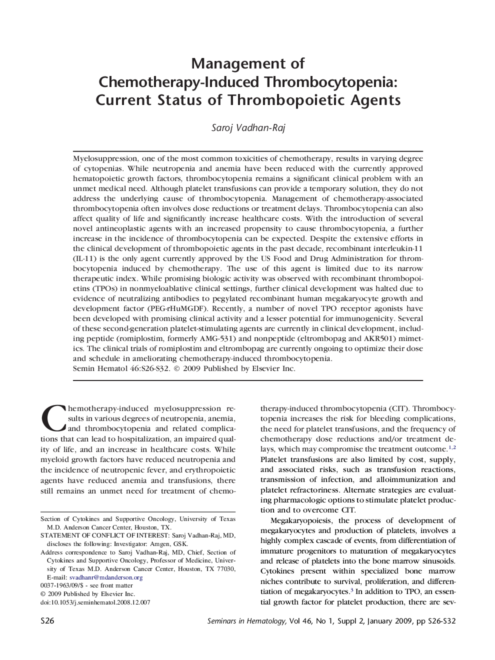 Management of Chemotherapy-Induced Thrombocytopenia: Current Status of Thrombopoietic Agents 