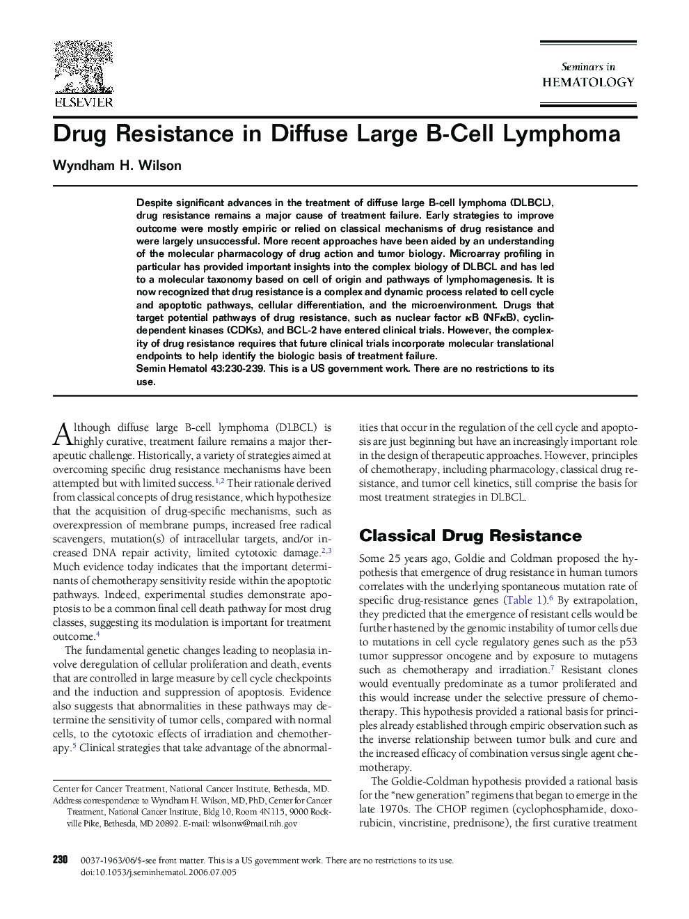 Drug Resistance in Diffuse Large B-Cell Lymphoma
