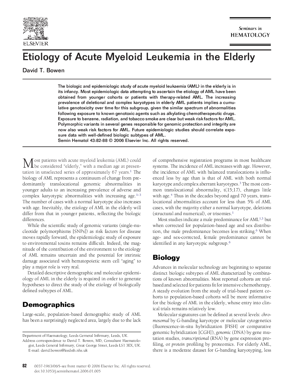 Etiology of Acute Myeloid Leukemia in the Elderly