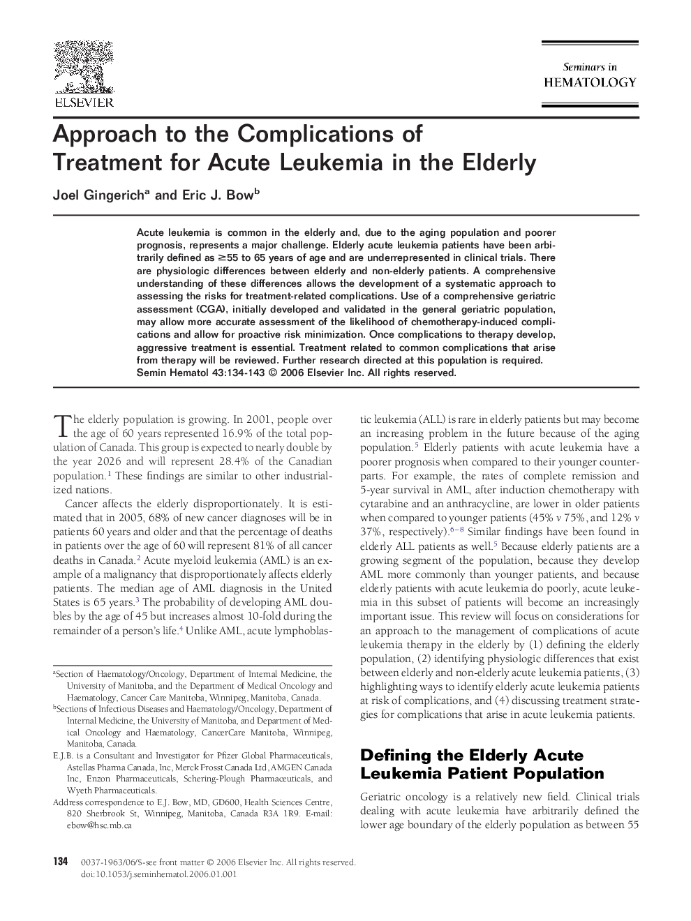 Approach to the Complications of Treatment for Acute Leukemia in the Elderly