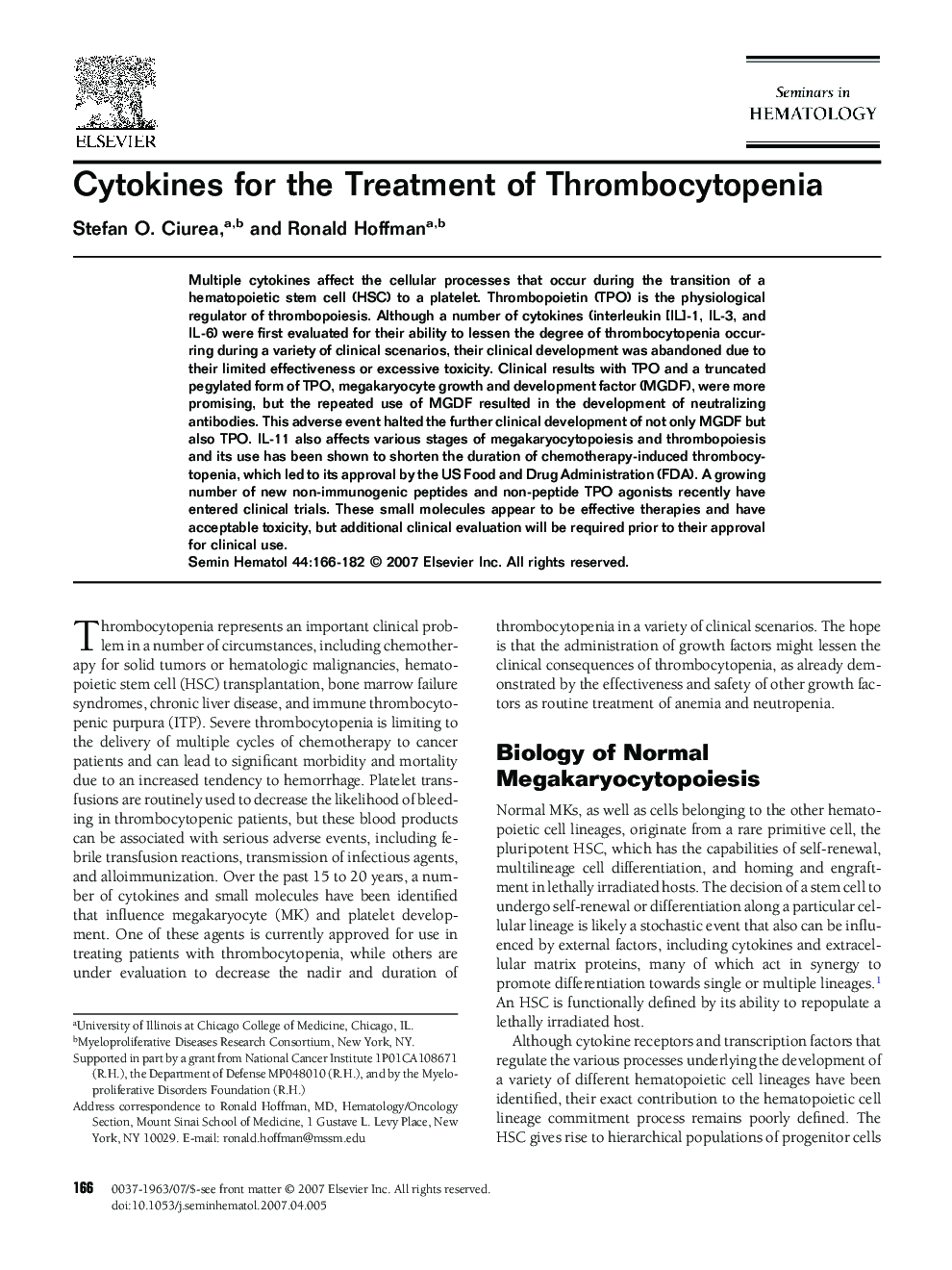 Cytokines for the Treatment of Thrombocytopenia 