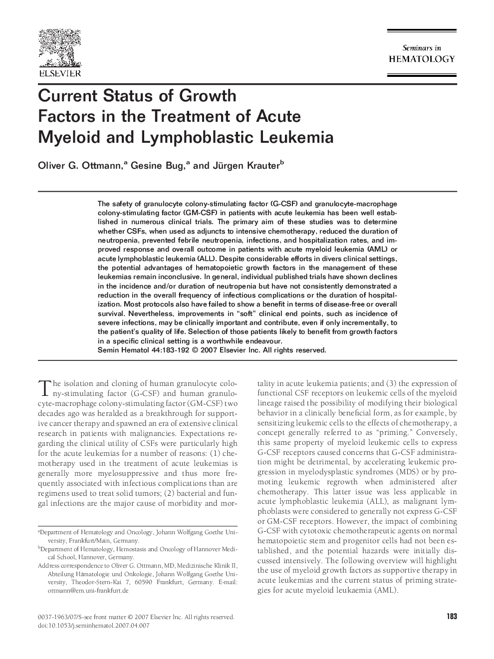 Current Status of Growth Factors in the Treatment of Acute Myeloid and Lymphoblastic Leukemia