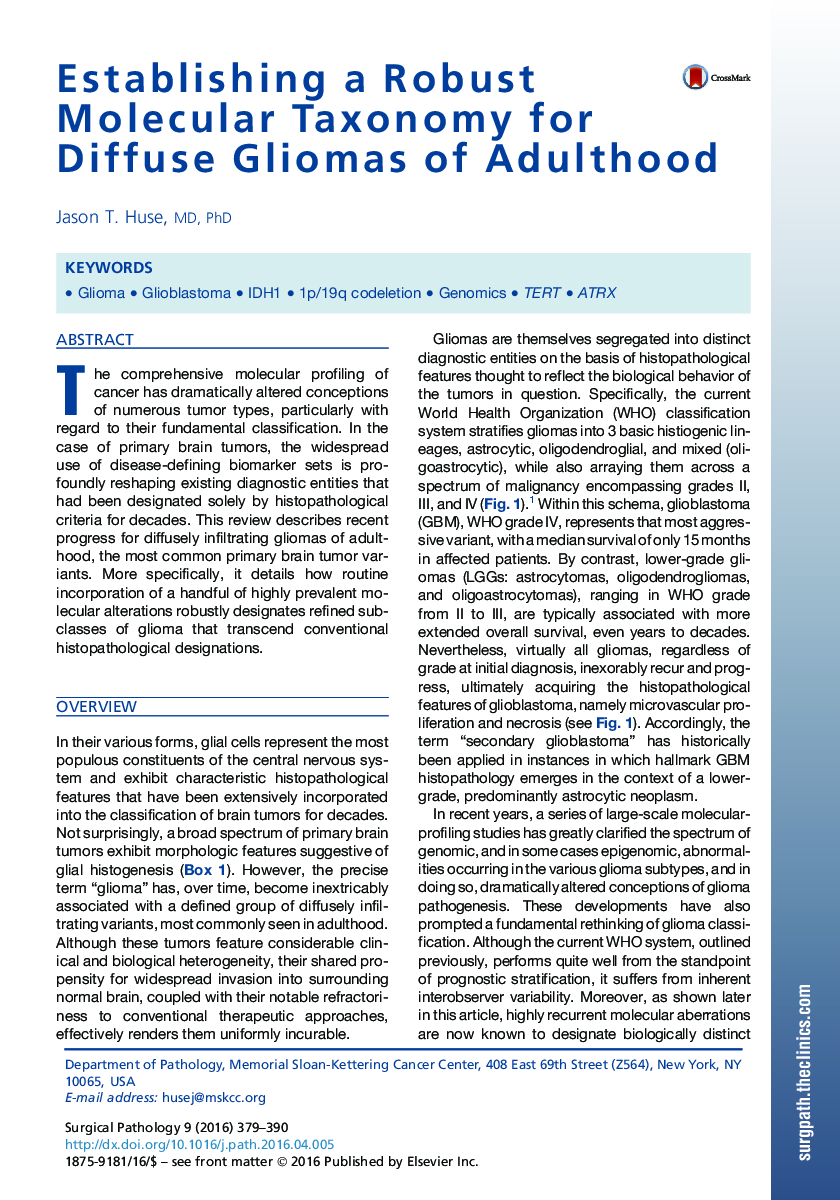 Establishing a Robust Molecular Taxonomy for Diffuse Gliomas of Adulthood