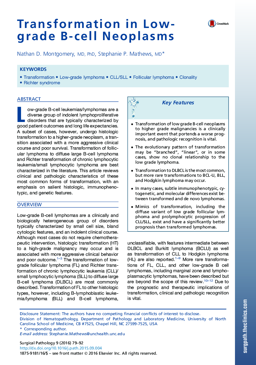 Transformation in Low-grade B-cell Neoplasms 