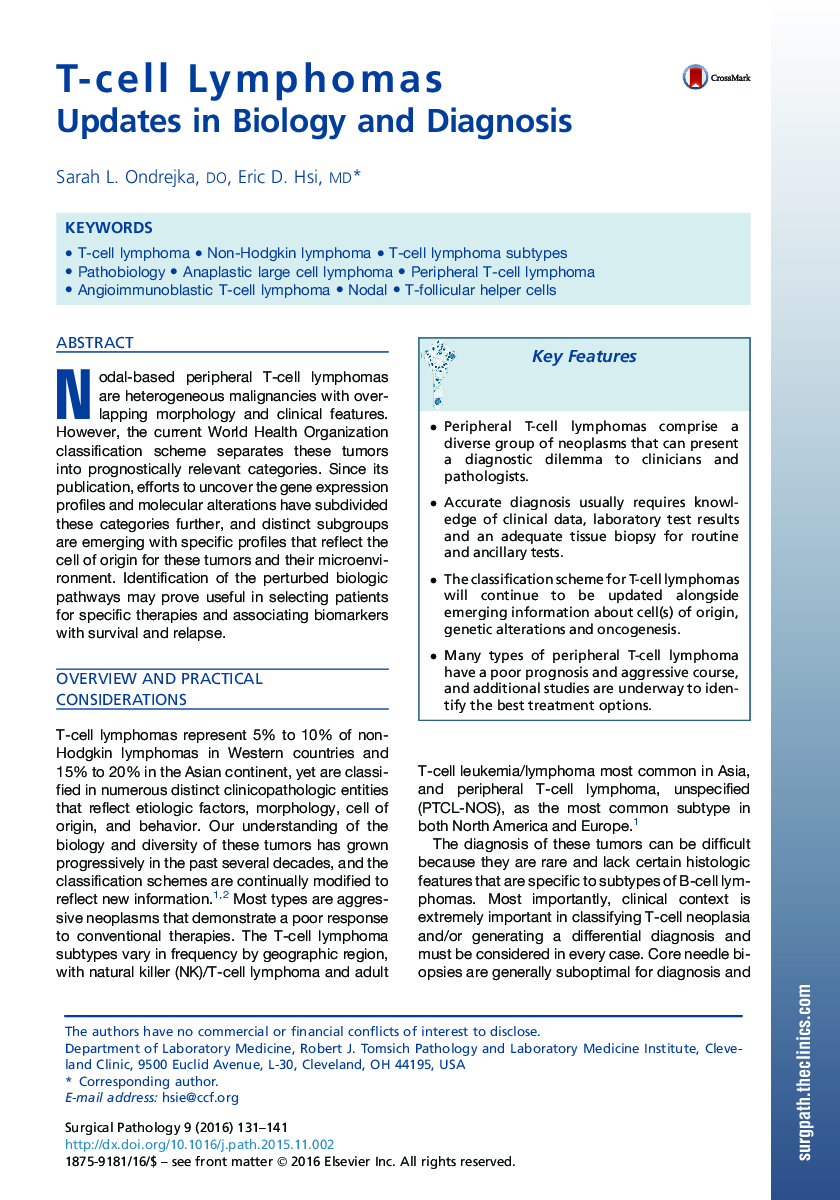 T-cell Lymphomas : Updates in Biology and Diagnosis