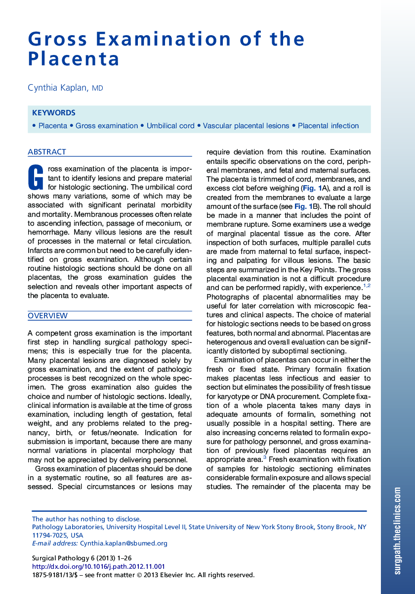 Gross Examination of the Placenta 